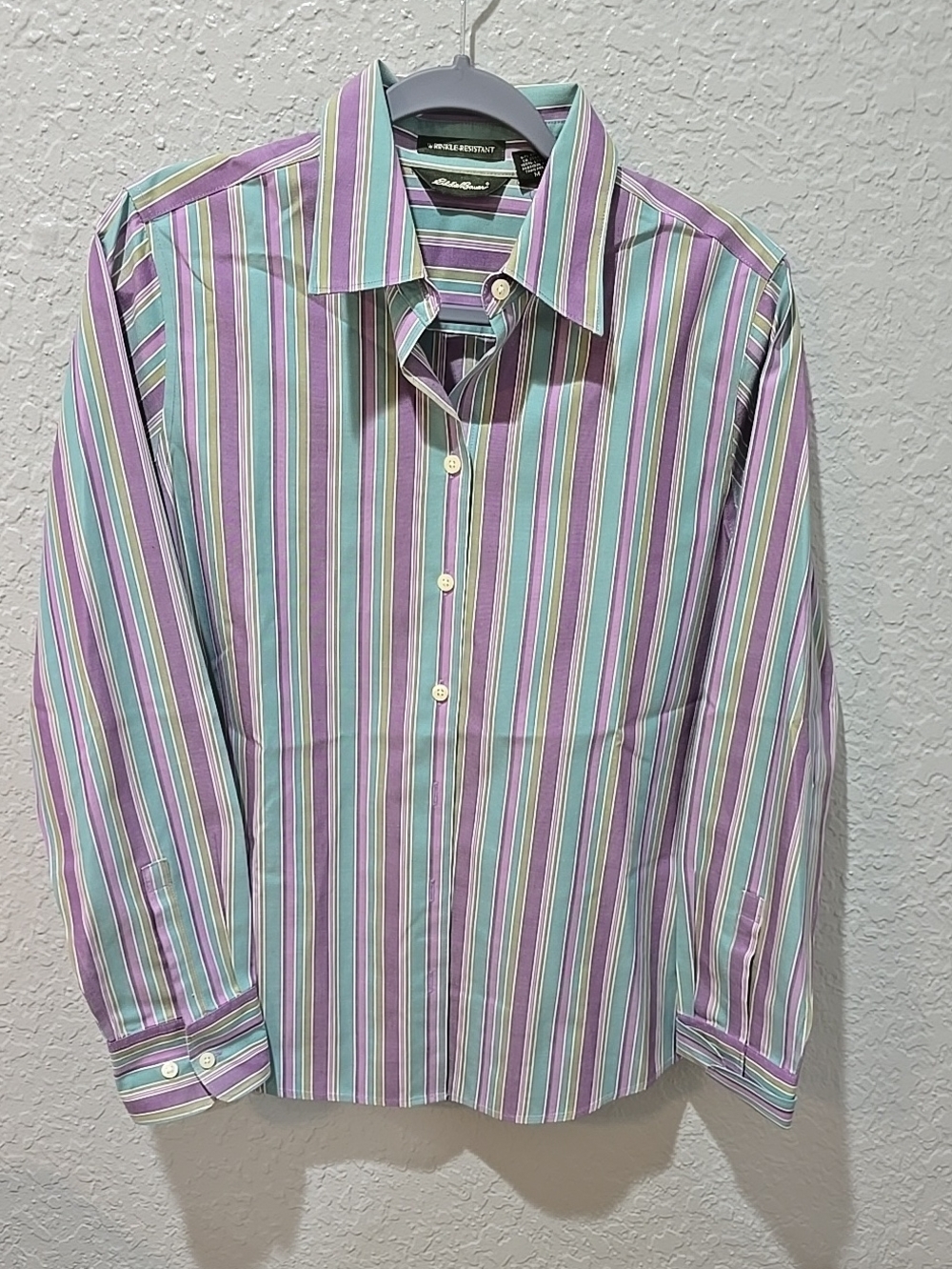 Eddie Bauer Lavender, Aqua & White Striped Button-Down Shirt